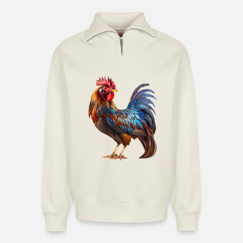 Rooster - Relaxed Unisex Organic Half Zip Sweatshirt – by SPREAD - off white