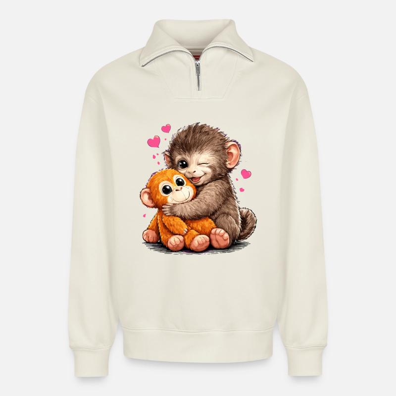 Affe Punch Lustig Geschenk Süß - Relaxed Unisex Organic Half Zip Sweatshirt – von SPREAD - Naturweiß