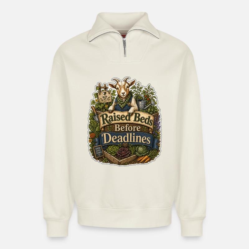 Raised Beds Before Deadlines - Relaxed Unisex Organic Half Zip Sweatshirt – by SPREAD - off white