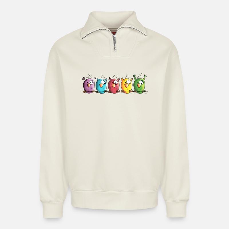 Funny Owls - Eule - Vogel - Relaxed Unisex Organic Half Zip Sweatshirt – von SPREAD - Naturweiß