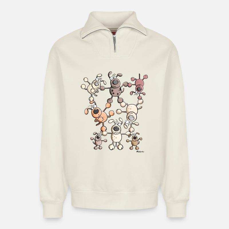 Hunde Zirkus - Relaxed Unisex Organic Half Zip Sweatshirt – von SPREAD - Naturweiß