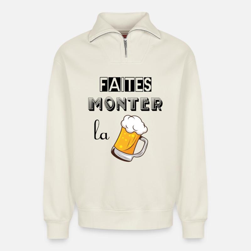 Faites monter la pression - Sweat unisexe décontracté en coton biologique à demi-zip – de SPREAD - blanc cassé