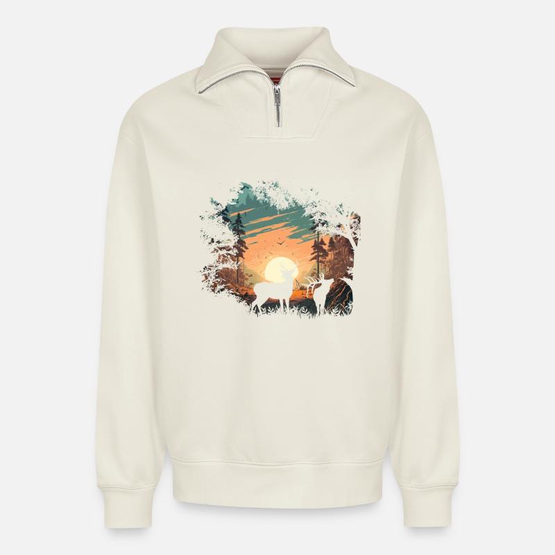 Wildnis - Relaxed Unisex Organic Half Zip Sweatshirt – von SPREAD - Naturweiß