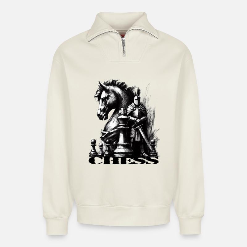 Échecs - Sweat unisexe décontracté en coton biologique à demi-zip – de SPREAD - blanc cassé