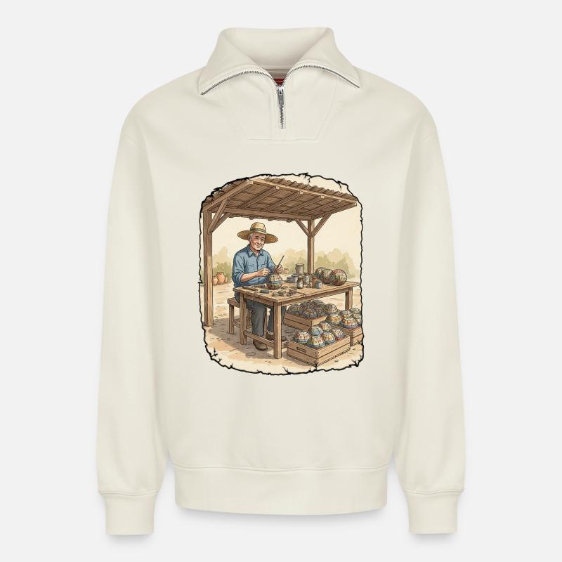 Pyro Fireworks Pyrotechnics - Relaxed Unisex Organic Half Zip Sweatshirt – by SPREAD - off white