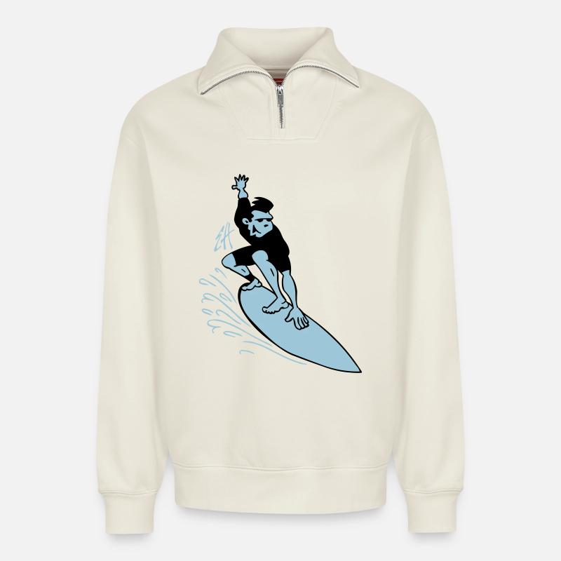 Surfer - Relaxed Unisex Organic Half Zip Sweatshirt – von SPREAD - Naturweiß