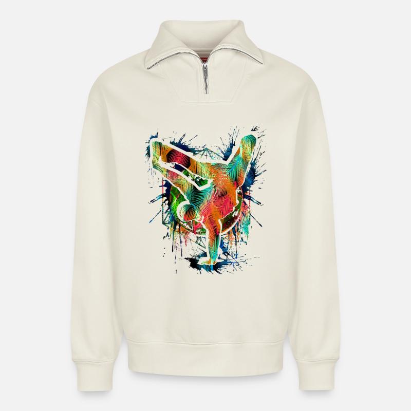 Breakdance - Breakdancer - Breakdancing - BBoy - Relaxed Unisex Organic Half Zip Sweatshirt – by SPREAD - off white