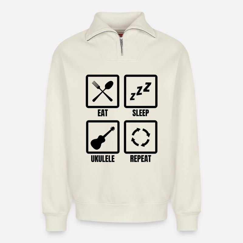Ukulele Player Routine - Relaxed Unisex Organic Half Zip Sweatshirt – by SPREAD - off white