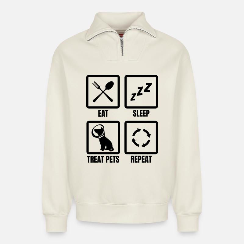 Tierarzt Routine - Relaxed Unisex Organic Half Zip Sweatshirt – von SPREAD - Naturweiß