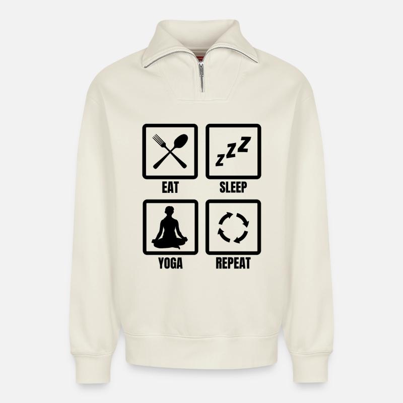 Yoga Routine - Sweat unisexe décontracté en coton biologique à demi-zip – de SPREAD - blanc cassé