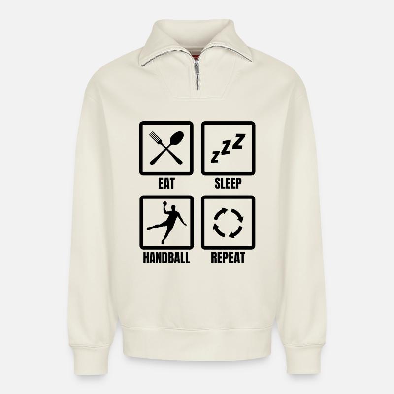 Handballer Zeitplan - Relaxed Unisex Organic Half Zip Sweatshirt – von SPREAD - Naturweiß
