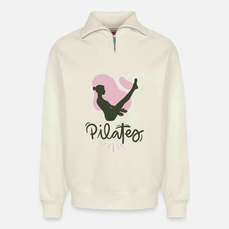 Pilates - Relaxed Unisex Organic Half Zip Sweatshirt – von SPREAD - Naturweiß