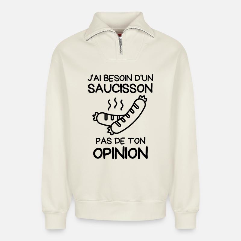 Brauchen Sie eine Wurst - Relaxed Unisex Organic Half Zip Sweatshirt – von SPREAD - Naturweiß