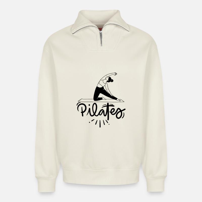 Pilates - Relaxed Unisex Organic Half Zip Sweatshirt – von SPREAD - Naturweiß