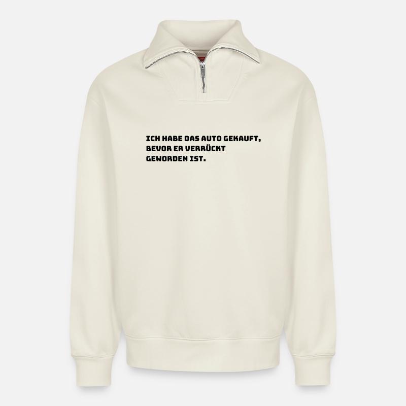 Lustiger E-Auto Aufkleber - Relaxed Unisex Organic Half Zip Sweatshirt – von SPREAD - Naturweiß