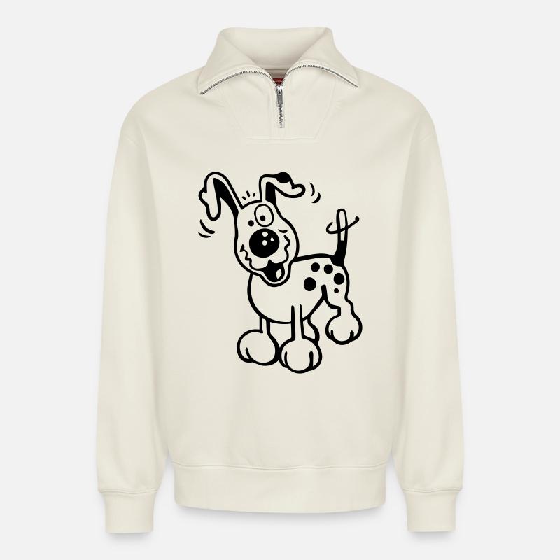 Fröhlicher Hund - Relaxed Unisex Organic Half Zip Sweatshirt – von SPREAD - Naturweiß