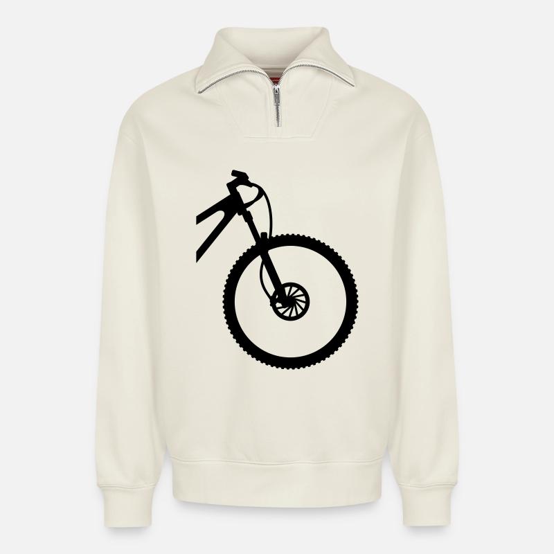 Mountain bike front - Relaxed Unisex Organic Half Zip Sweatshirt – by SPREAD - off white