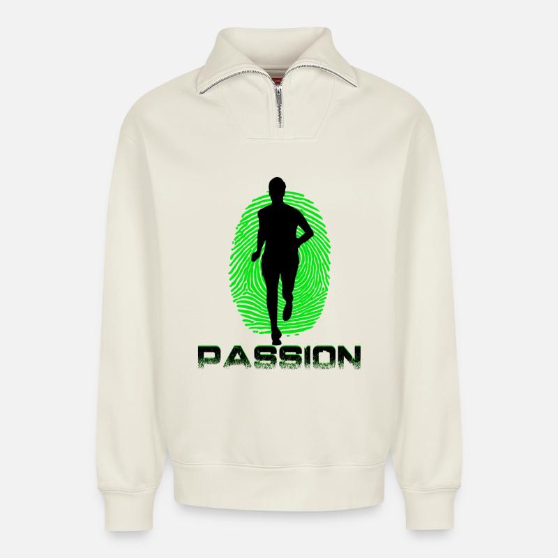 Runner - Relaxed Unisex Organic Half Zip Sweatshirt – by SPREAD - off white