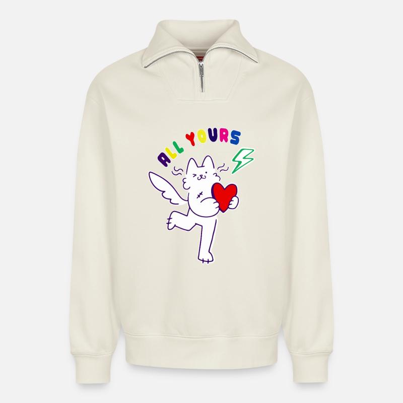 Verliebte Katze - Relaxed Unisex Organic Half Zip Sweatshirt – von SPREAD - Naturweiß
