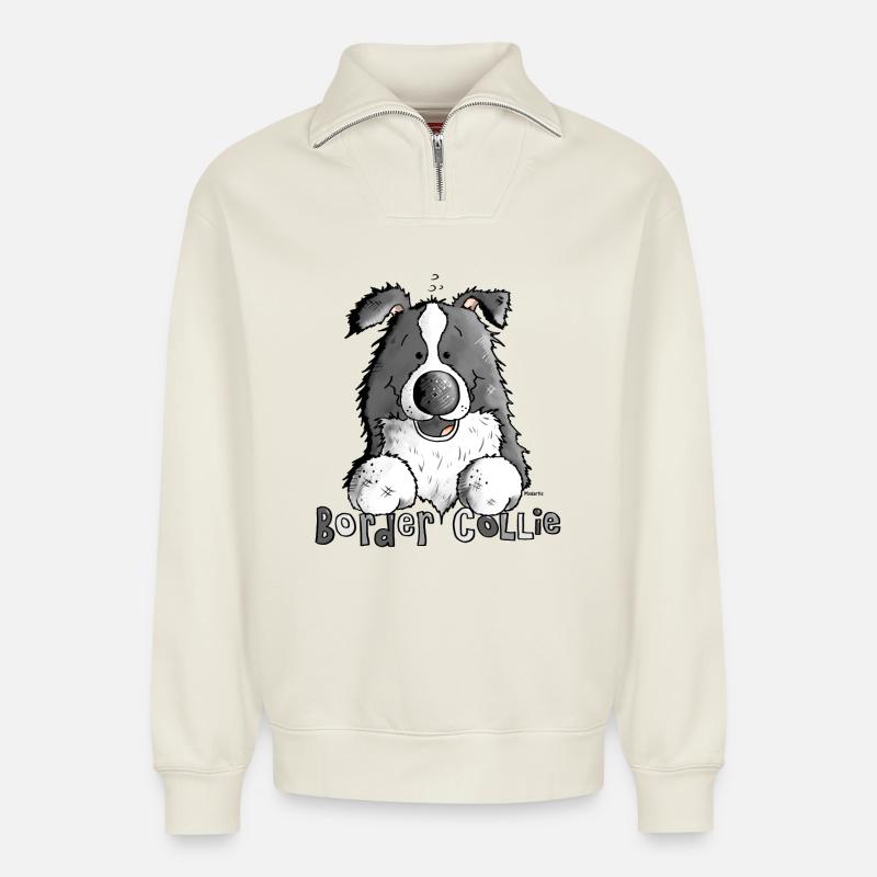 Süßer Border Collie - Hund - Relaxed Unisex Organic Half Zip Sweatshirt – von SPREAD - Naturweiß