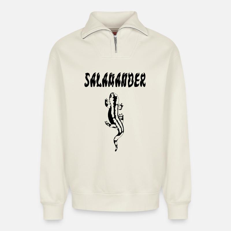 Schwarzer Salamander - Relaxed Unisex Organic Half Zip Sweatshirt – von SPREAD - Naturweiß