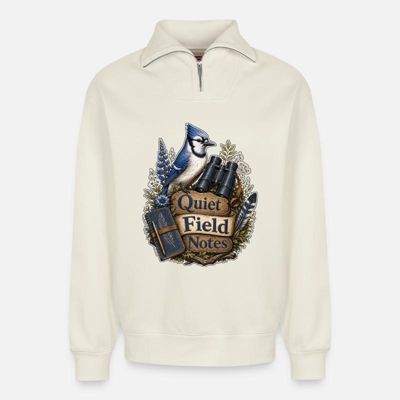 Quiet Field Notes Clouds - Relaxed Unisex Organic Half Zip Sweatshirt – by SPREAD - off white