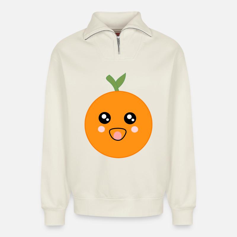 Fasching, Karneval, Kostüm, Orangen - Relaxed Unisex Organic Half Zip Sweatshirt – von SPREAD - Naturweiß