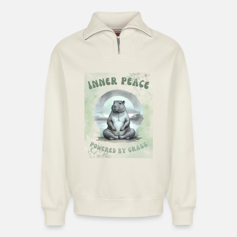Inner Peace – Powered by Grass - Relaxed Unisex Organic Half Zip Sweatshirt – von SPREAD - Naturweiß