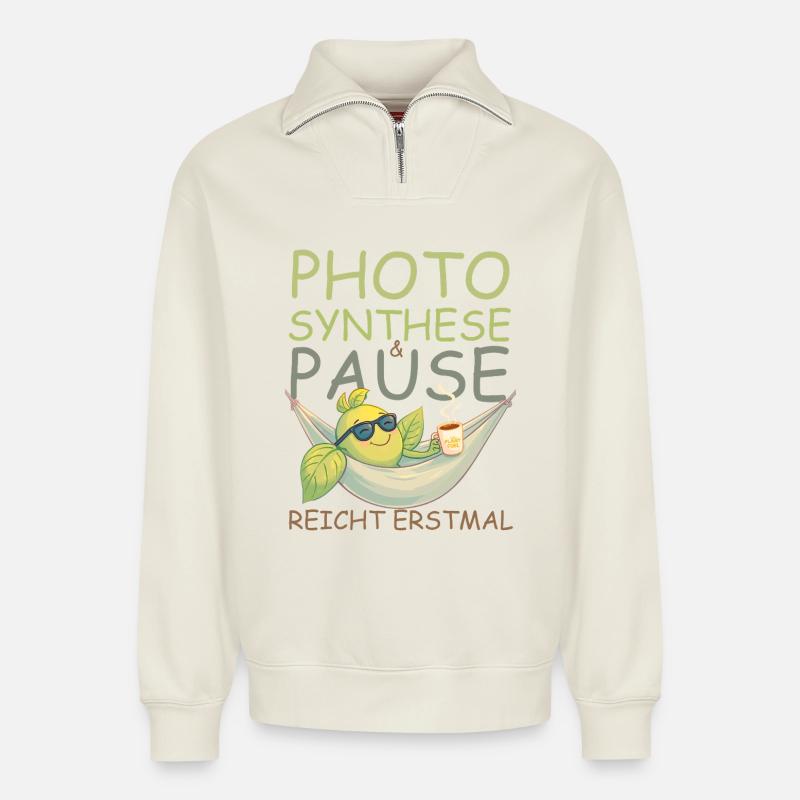 Pause, café, soleil, ça suffit ! - Sweat unisexe décontracté en coton biologique à demi-zip – de SPREAD - blanc cassé