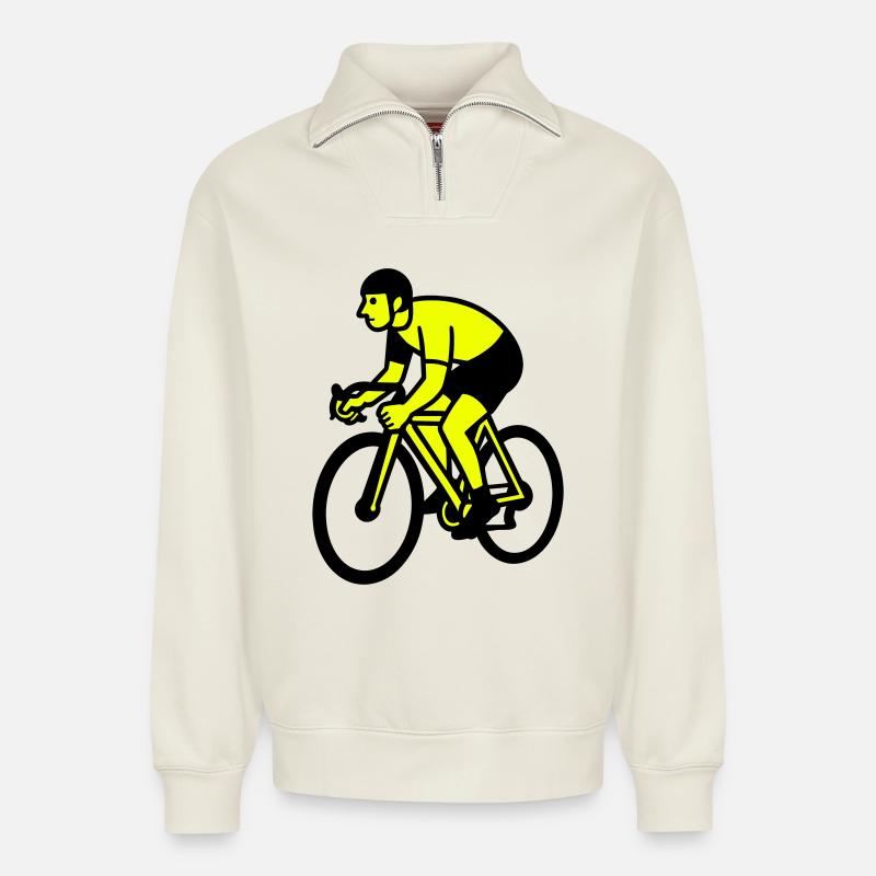 Neonrad Silhouette Radfahrer - Relaxed Unisex Organic Half Zip Sweatshirt – von SPREAD - Naturweiß