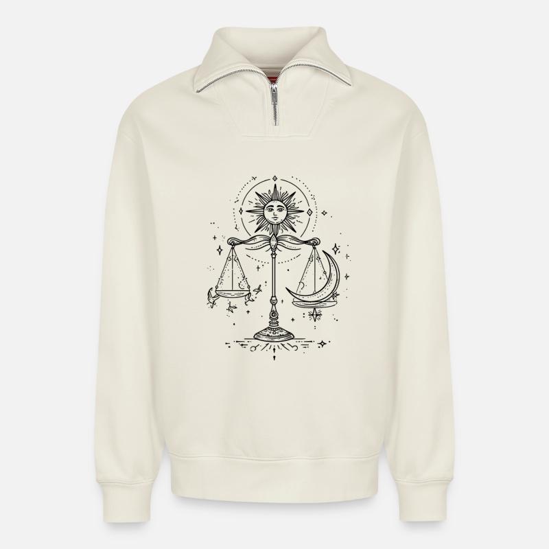 mystical Libra - Relaxed Unisex Organic Half Zip Sweatshirt – by SPREAD - off white