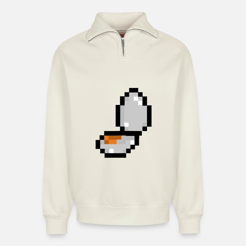 Pixel-Ei - Relaxed Unisex Organic Half Zip Sweatshirt – von SPREAD - Naturweiß