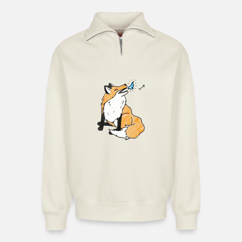 Rots - Sweat unisexe décontracté en coton biologique à demi-zip – de SPREAD - blanc cassé