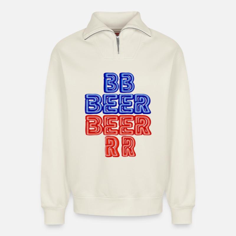 BIER - Relaxed Unisex Organic Half Zip Sweatshirt – von SPREAD - Naturweiß