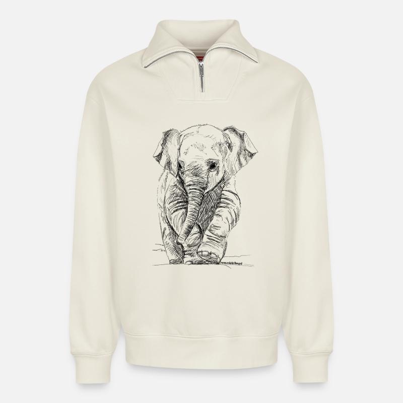 Elephant - Relaxed Unisex Organic Half Zip Sweatshirt – by SPREAD - off white