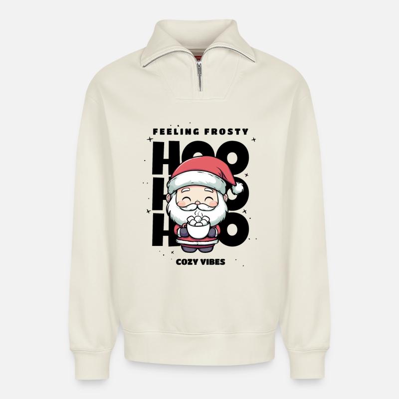 Weihnachten Pullover - Weihnachtsmann, Geschenk - Relaxed Unisex Organic Half Zip Sweatshirt – von SPREAD - Naturweiß