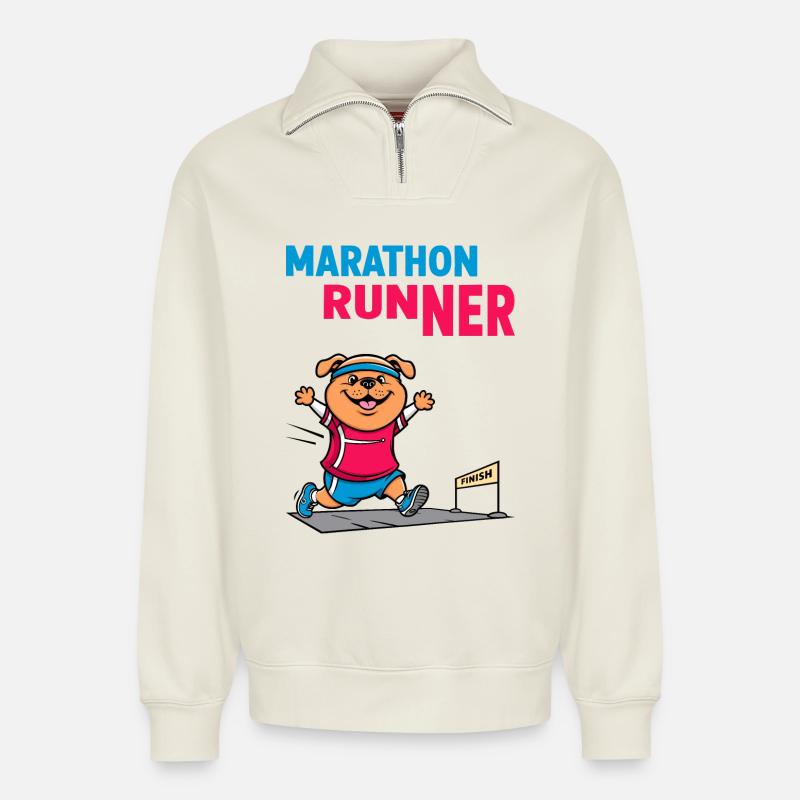 Hunde Marathonläufer - Relaxed Unisex Organic Half Zip Sweatshirt – von SPREAD - Naturweiß