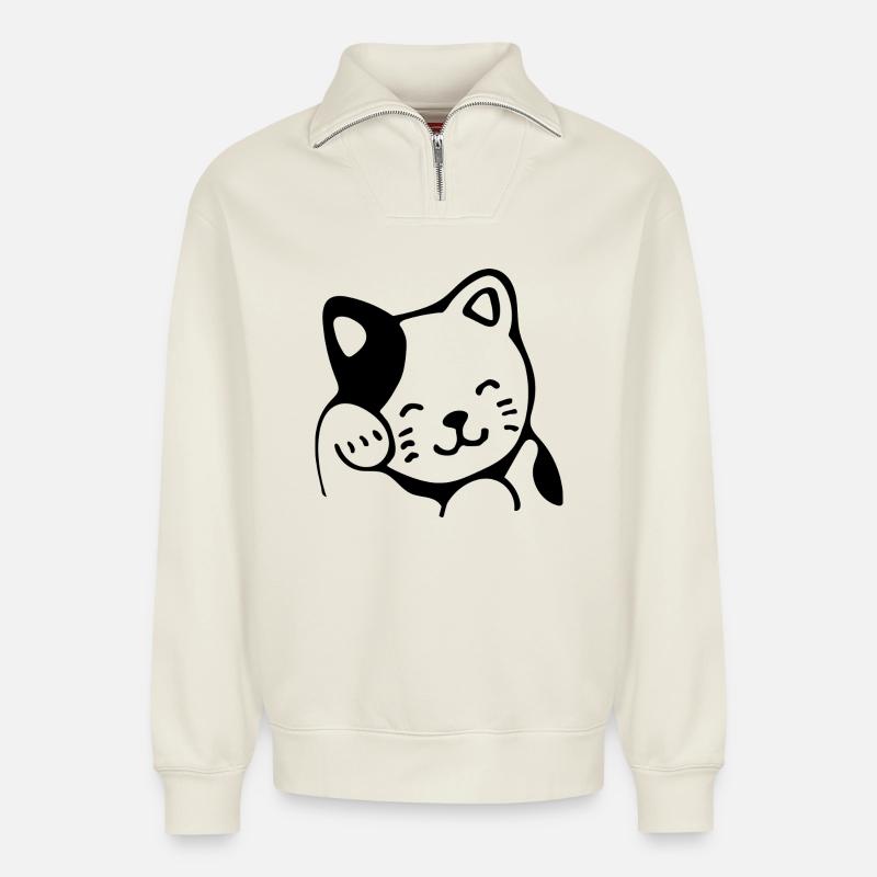 Katze - Relaxed Unisex Organic Half Zip Sweatshirt – von SPREAD - Naturweiß