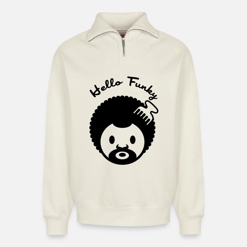 Hallo flippige - Relaxed Unisex Organic Half Zip Sweatshirt – von SPREAD - Naturweiß