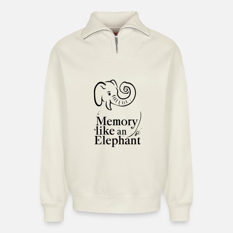 Memory Like an Elephant - Relaxed Unisex Organic Half Zip Sweatshirt – von SPREAD - Naturweiß