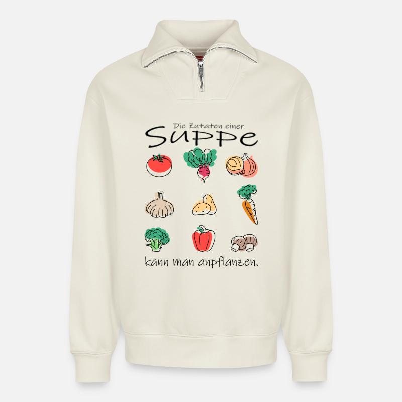 Gemüse Suppe - Relaxed Unisex Organic Half Zip Sweatshirt – von SPREAD - Naturweiß