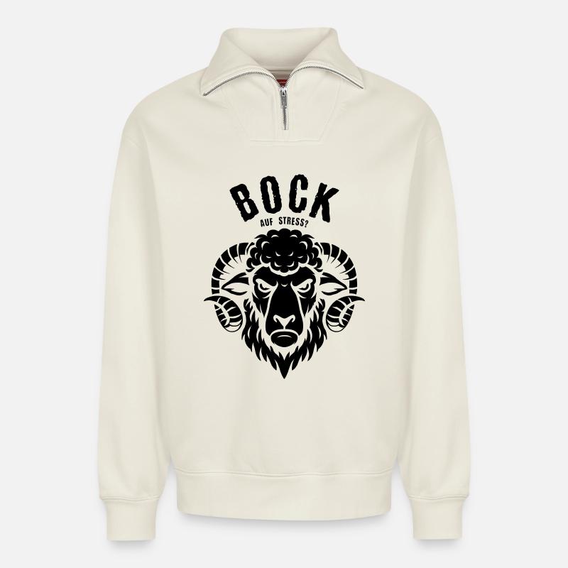 Bock auf Stress? - Relaxed Unisex Organic Half Zip Sweatshirt – von SPREAD - Naturweiß