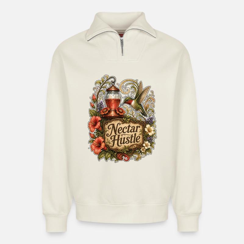 Nectar Hustle - Sweat unisexe décontracté en coton biologique à demi-zip – de SPREAD - blanc cassé