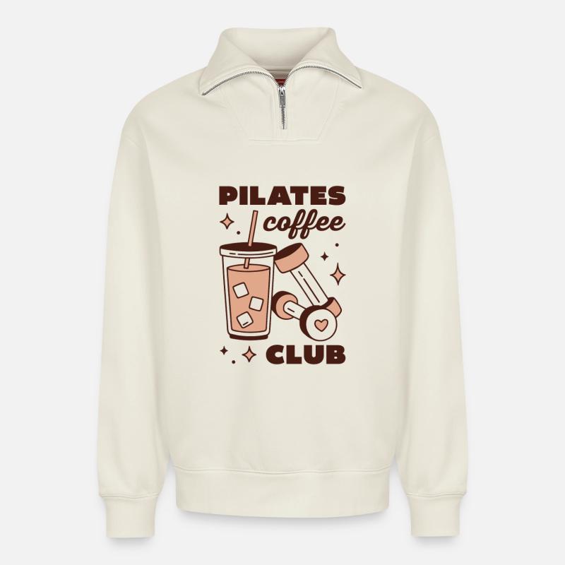 Pilates-Eiskaffee-Latte-Mädchen-Ästhetik - Relaxed Unisex Organic Half Zip Sweatshirt – von SPREAD - Naturweiß