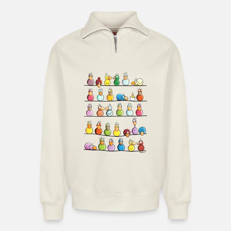 Vogel Farm - Relaxed Unisex Organic Half Zip Sweatshirt – von SPREAD - Naturweiß
