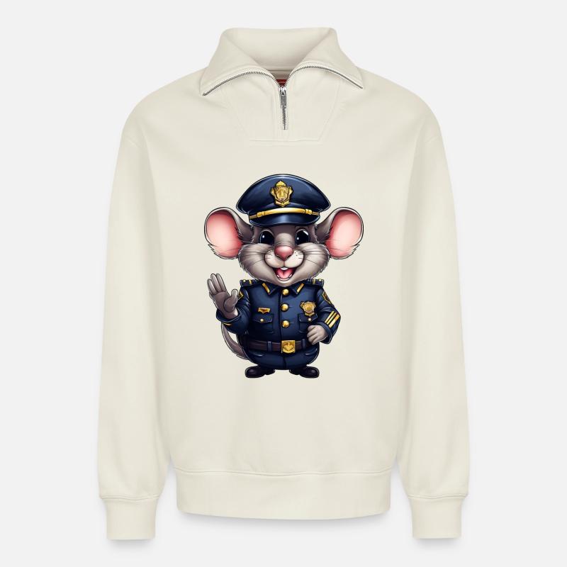 Polizei Ratte - Relaxed Unisex Organic Half Zip Sweatshirt – von SPREAD - Naturweiß