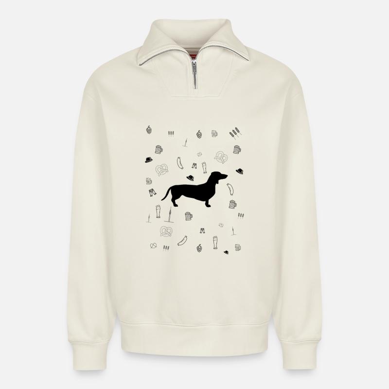 Münchner Lebensfreude: Dackel, Bier & Brezeln - Relaxed Unisex Organic Half Zip Sweatshirt – von SPREAD - Naturweiß