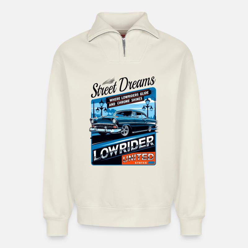 Lowrider Auto - Relaxed Unisex Organic Half Zip Sweatshirt – von SPREAD - Naturweiß