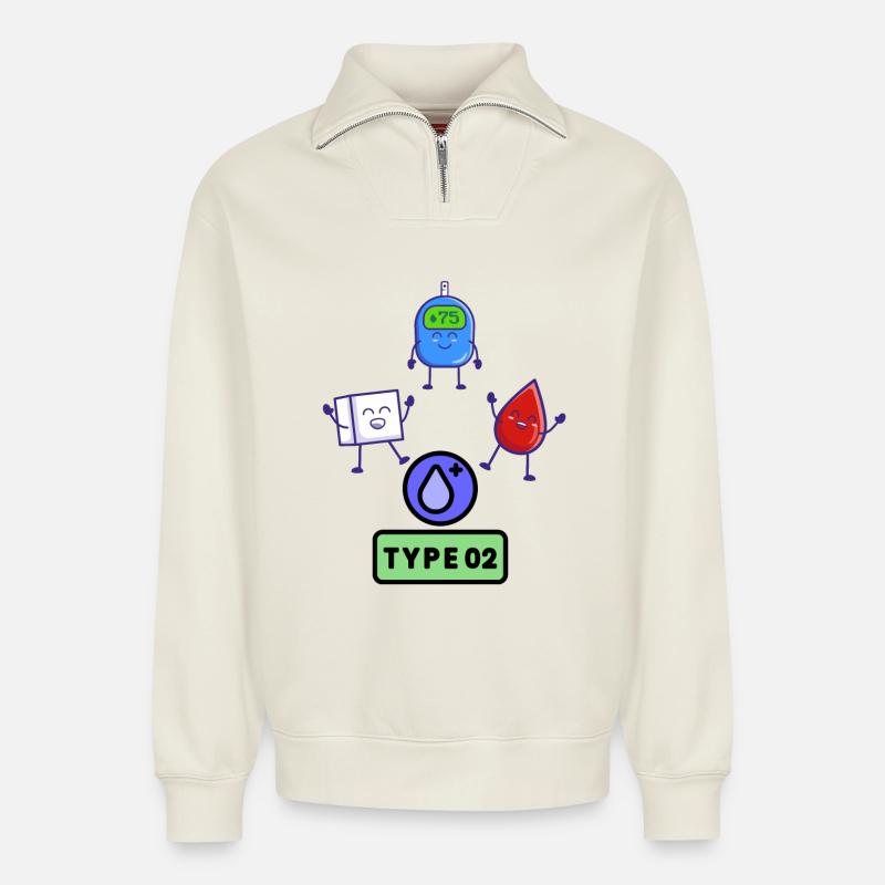 Typ-2-Diabetes Bewusstsein - Relaxed Unisex Organic Half Zip Sweatshirt – von SPREAD - Naturweiß