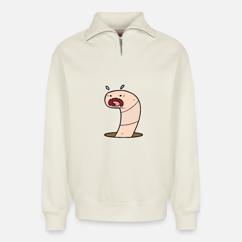 Mobile worm - Relaxed Unisex Organic Half Zip Sweatshirt – by SPREAD - off white